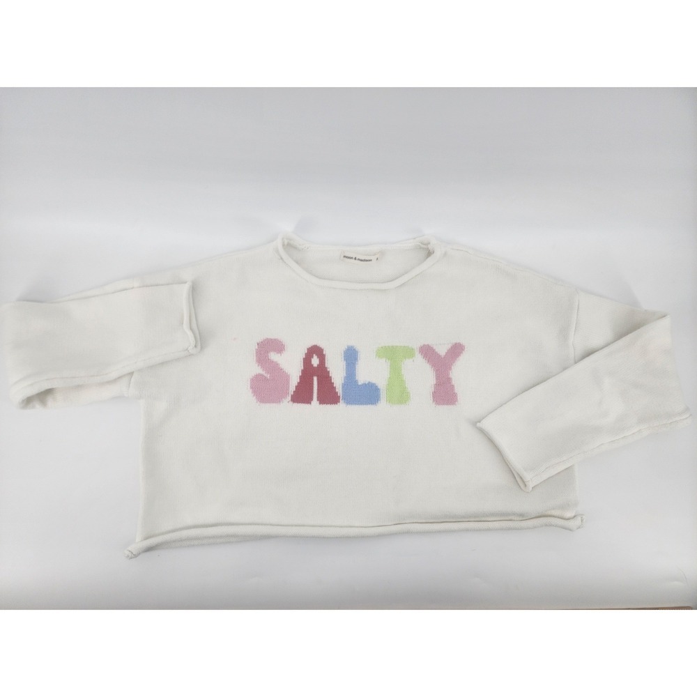 Moon‎ & Madison Salty Graphic Knit Sweater Women Small Cream Multi Color